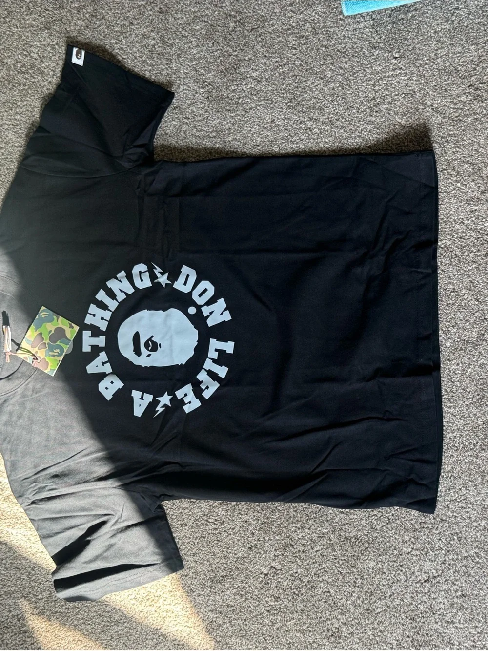 Bape Black Tee with White Ape Head Graphic